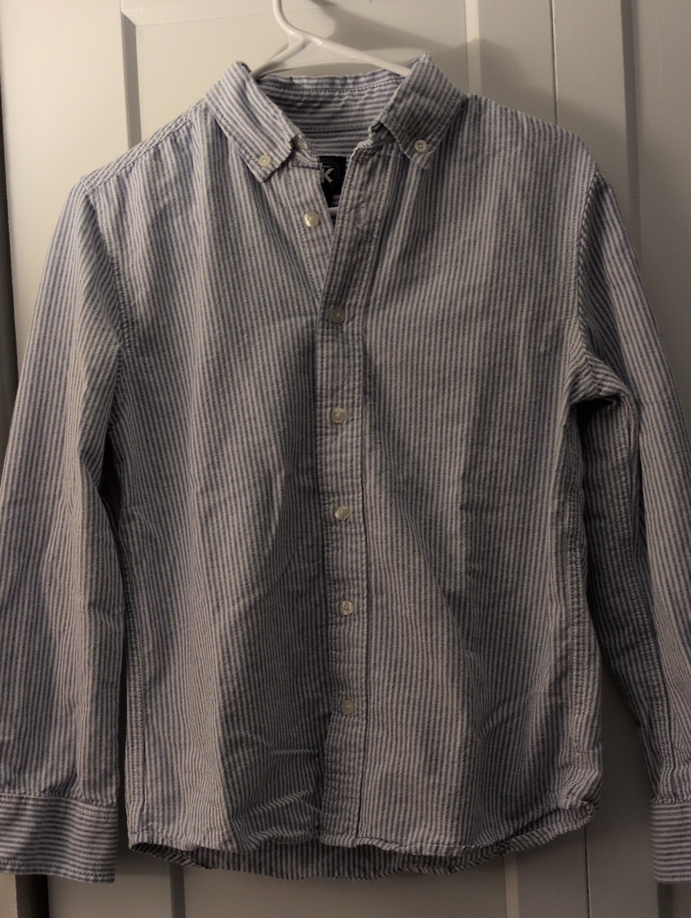 Boys Blue & White Striped Cotton Button-Down Shirt